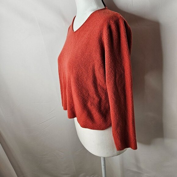 Eileen Fisher Petite Large 100% Italian Wool Sweater Crop Length Rust Orange - Picture 4 of 8